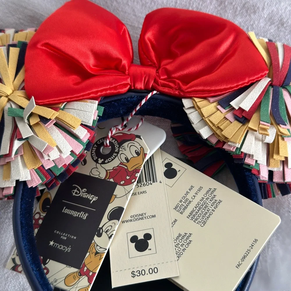 Disney Mickey Mouse Ears with Red Bow and Multicolor Fringe - Picture 5 of 7